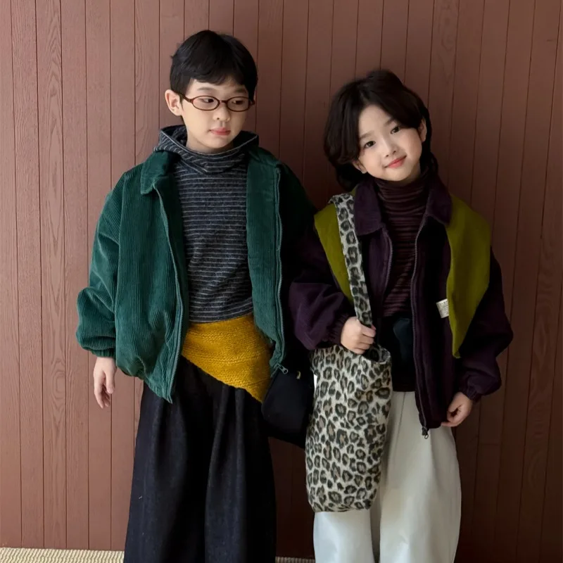 

Boys Coat 2025 Autumn Winter Korean Style Fashion Trendy Vintage Corduroy Versatile Solid Color Long Sleeve Coat