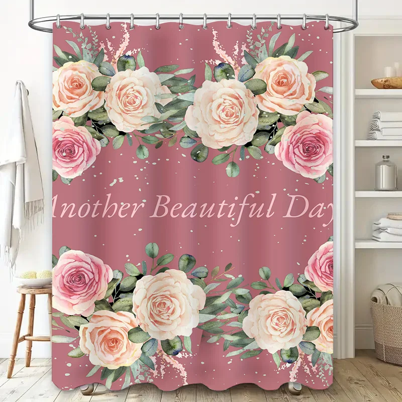 ستارة حمام مبهجة بتصميم زهور وردية خوخية لزينة الحمام، فكرة هدية مثالية #2