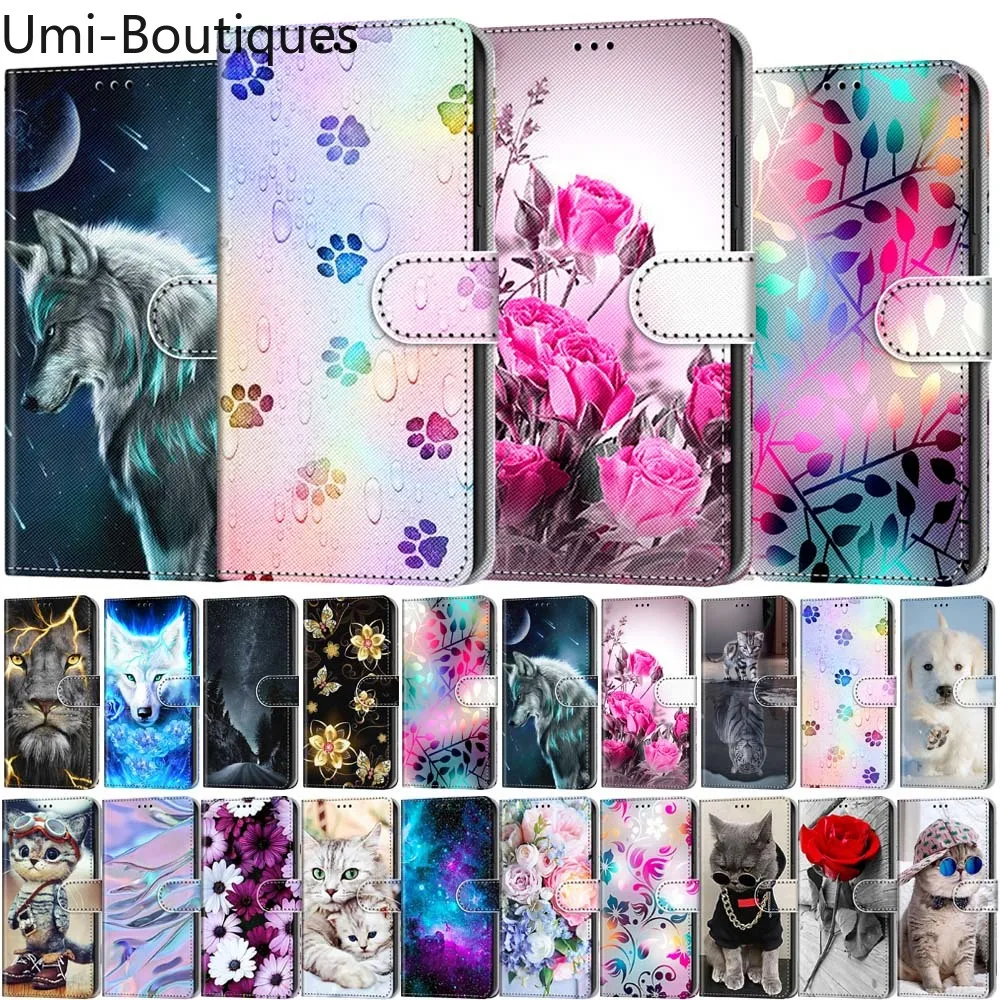 

Чехол для Samsung Galaxy S21 Plus S22 Ultra S21+ Colorful Cat Lion Flower Painted Wallet Flip Card Holder Stand Book Cover Etui
