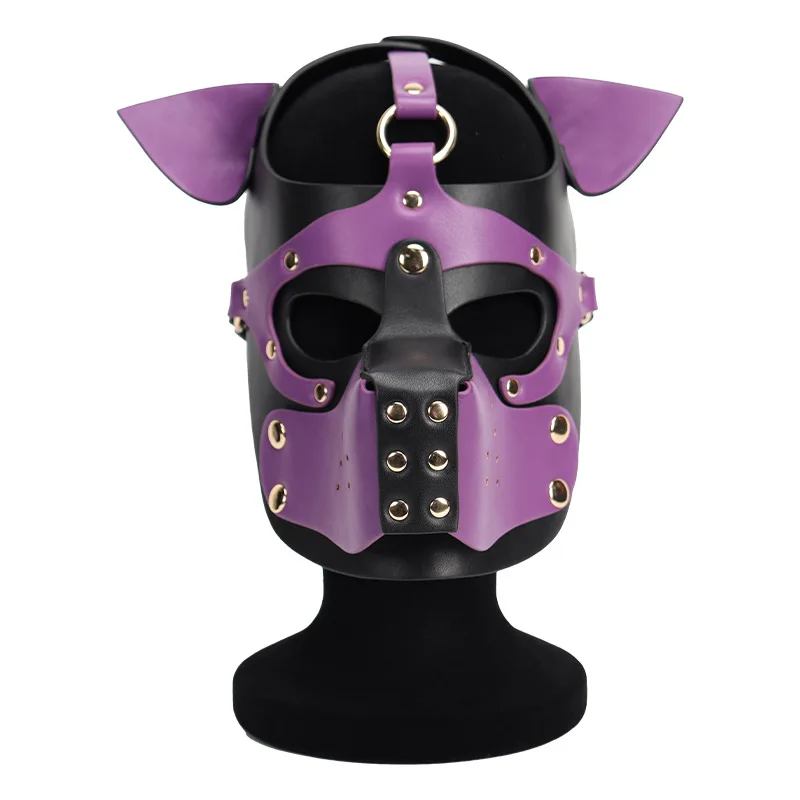 Unisex Sexy Fetiche Role Play Trajes de Couro Arnês Dog Mask Chapelaria para o Dia Das Bruxas Carnaval Masquerade Party Fun Prop