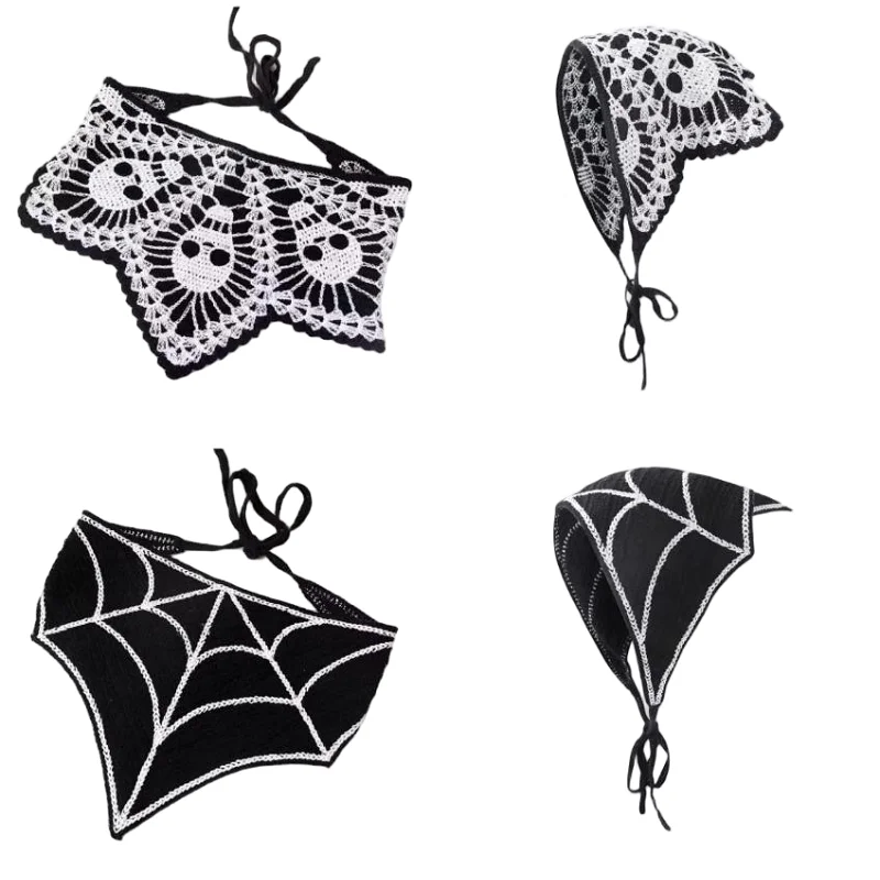 New Halloween Headscarf Knitted Triangle Scarf Creative Hair Accessories Internet Celebrities  Headscarf Hollow Headband Women