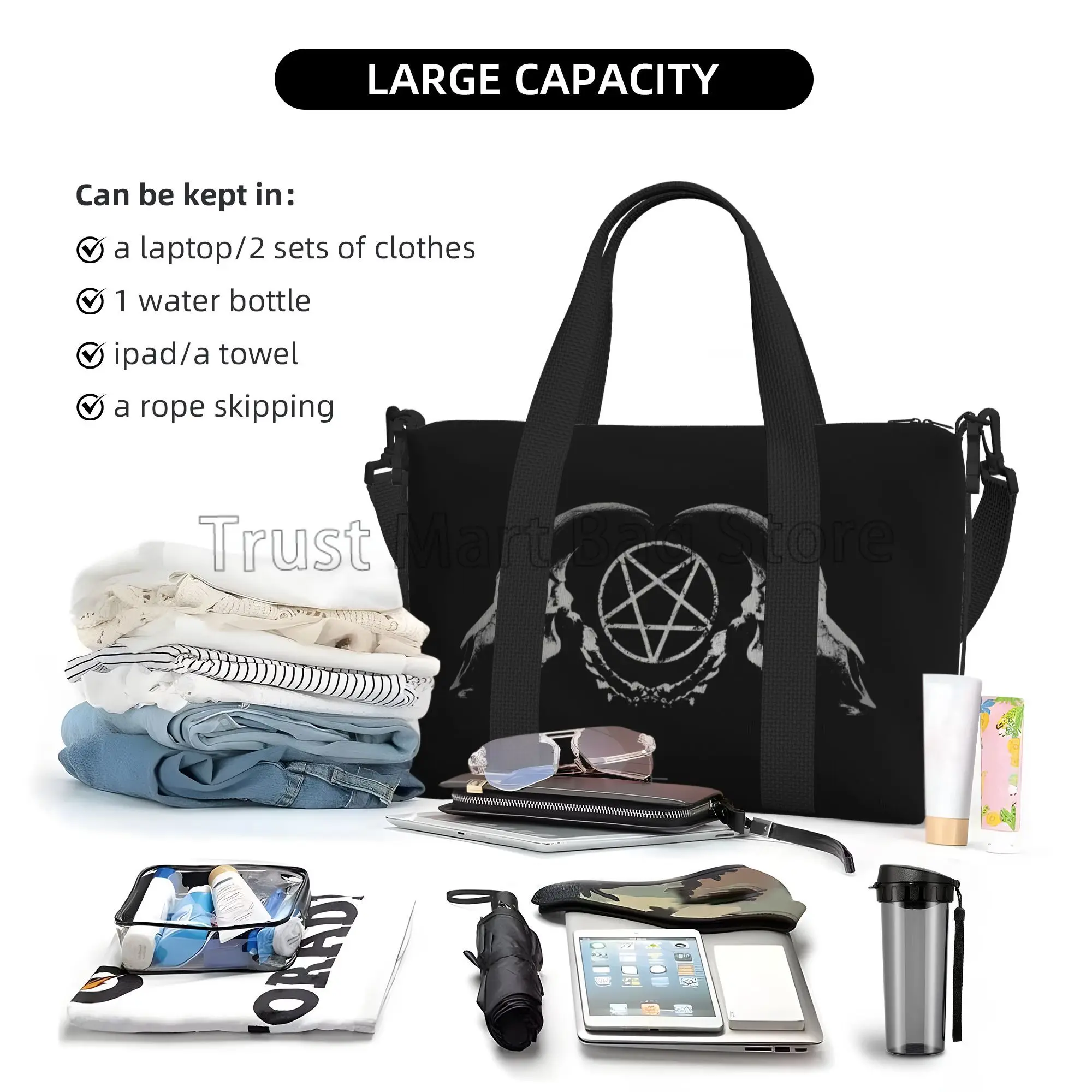 Pentagram Satantic Occult Church of Satan Goat Goth Travel Duffle Bags Unisex Multifunctional Durable Handbags Weekender Bag