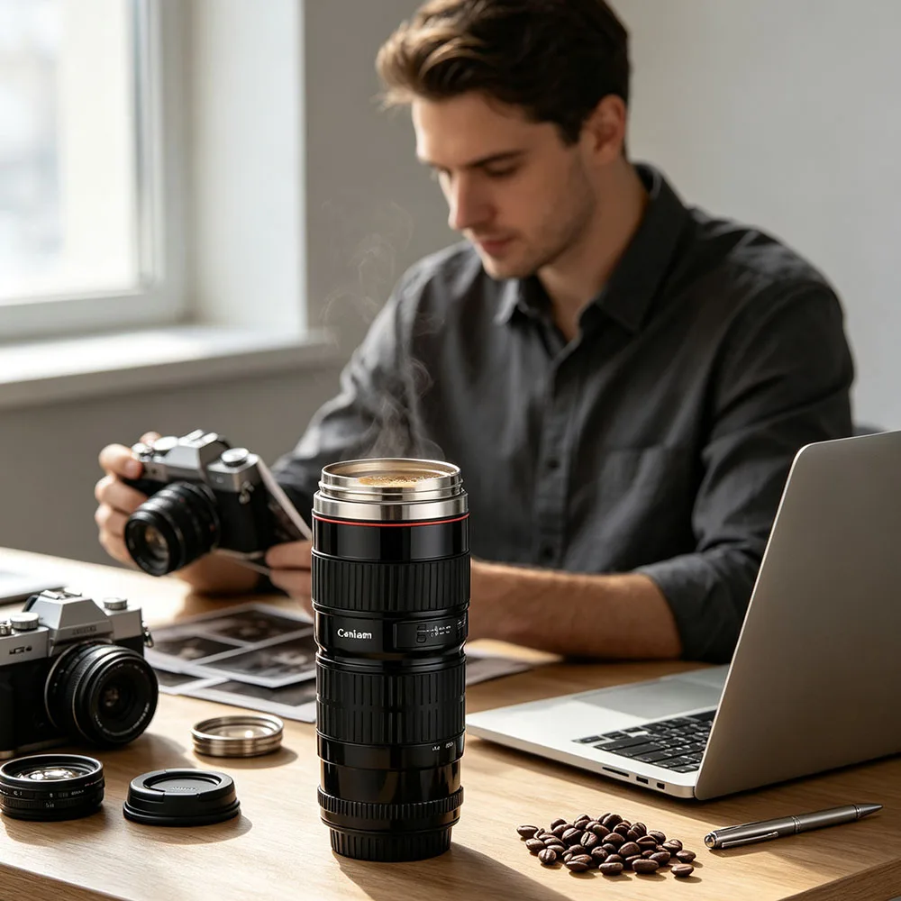 Stainless Steel Camera Lens Water Cup Creative Office Coffee Mug for Men Women Student Unique Novelty Drinkware