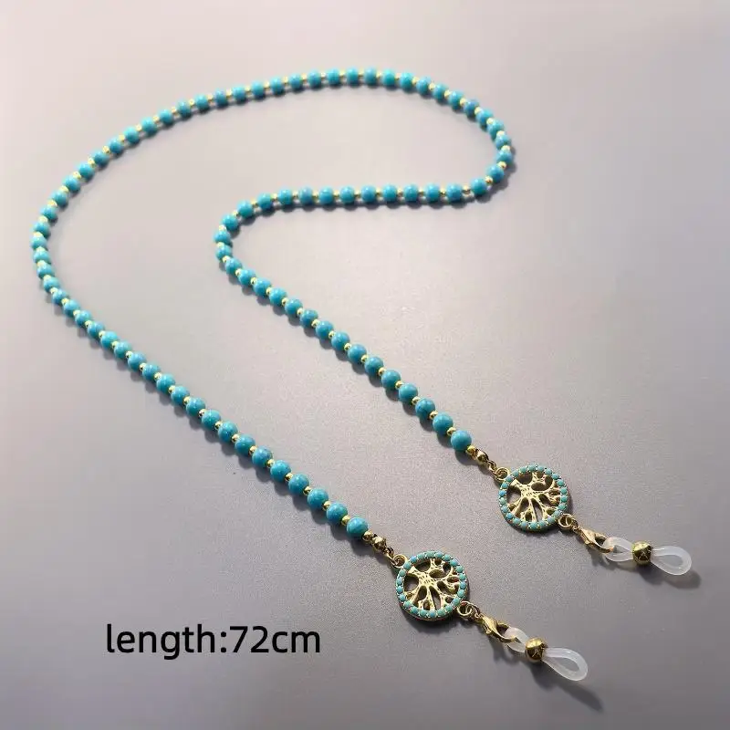 Imitation Turquoise Eyewear Hanging Chain Long Bead Diamond Inlaid Stylish Anti-Slip Strap for Casual Daily Outfits