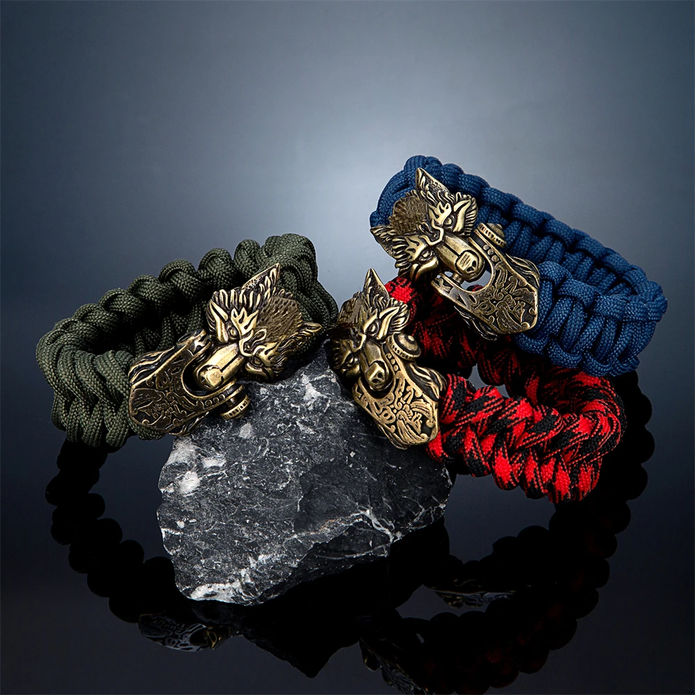 Vintage Vikings Wolf Survival Rope Bracelet for Men Bronze Stainless Steel Clasp Charm Norse Runes Handmade Male Women Jewelry - Image 6