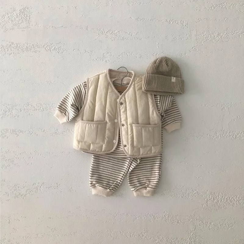 MJ2188 Korean Style Unisex Kids' Vest Versatile Windproof Thermal Top for Autumn Winter Thickened Casual Warm Vest for Babies