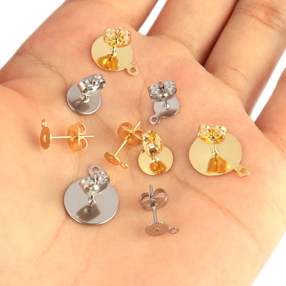 50-100pcs/Lot Stainless Steel Blank Post Earrings Studs Base Pins With Earring Plug Findings Ear Back For DIY Jewelry Making