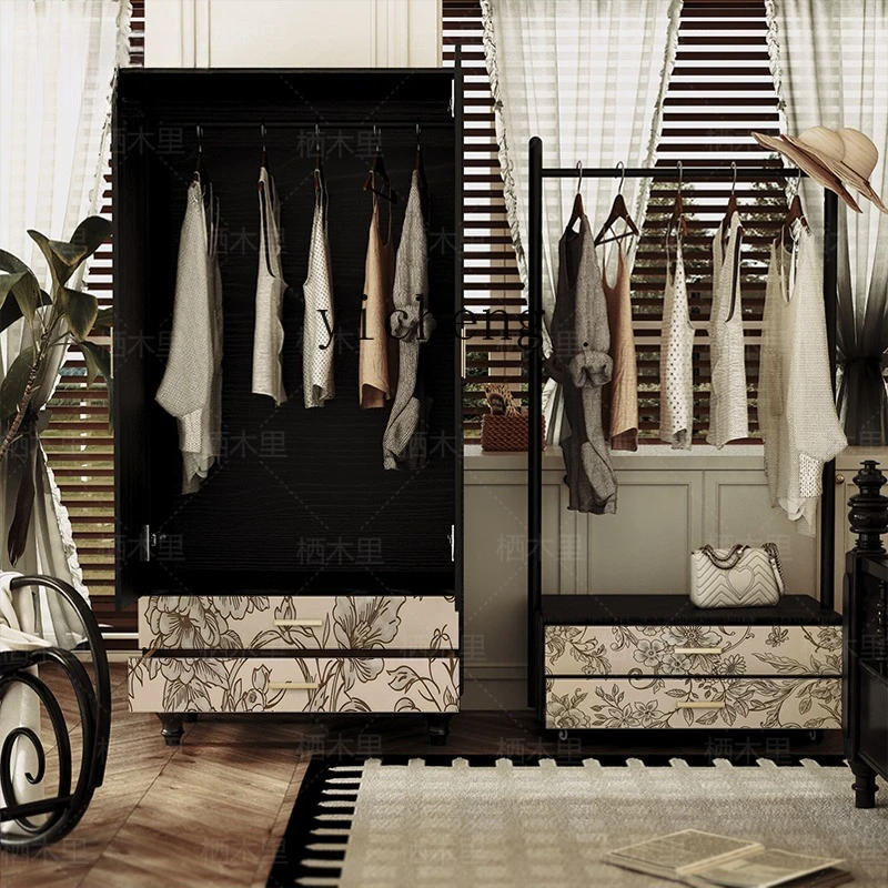 v3 French Vintage Solid Wood Home Wardrobe Large Capacity Hanging Rack Storage Organizer
