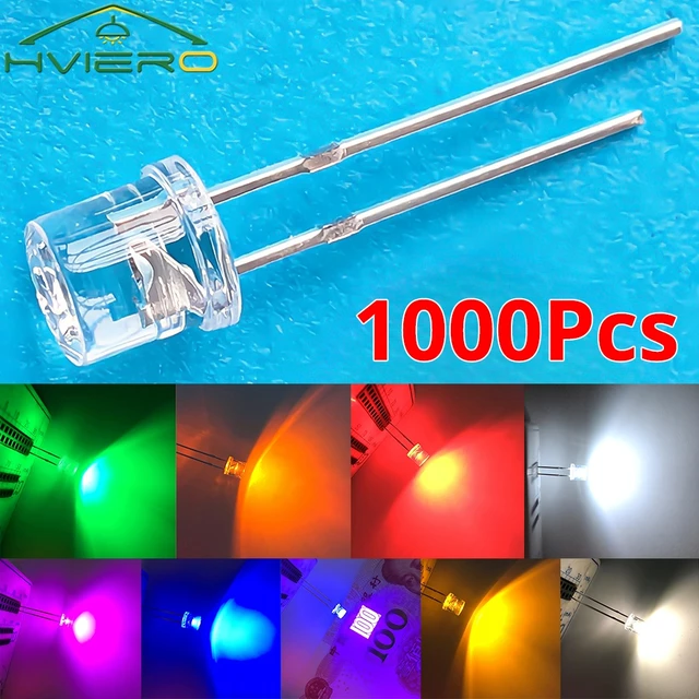 1000Pcs 5mm Flat Top White Red Yellow Blue Green Emitting Diode LED Wide Angle Ultra Bright Bulbs Light Decoration Lamp Diodes