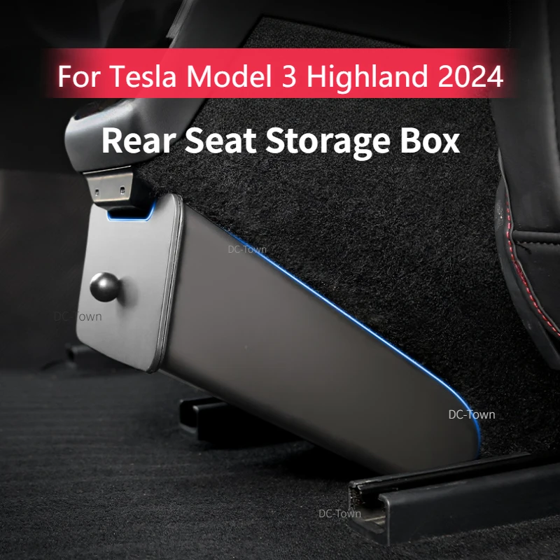 Rear Seat Storage Box for New Tesla Model 3 Highland 2024 Backseat Magnetic Suction Trash Can Garbage with Lid Car Accessories