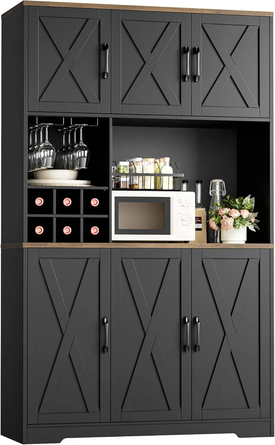 Hostack Kitchen Pantry Storage Cabinet, 71 Tall Food Pantry Cabinet With Microwave Stand, Farmhouse Kitchen Hutch Cabinet,