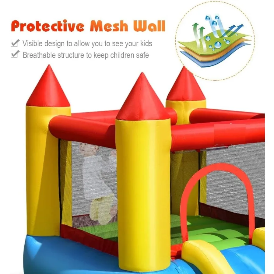 Tobogán acuático inflable 4 en 1, casa de rebote con tobogán, piscina contra salpicaduras, área de rebote grande, malla de poliéster, obstáculo interior y exterior Co