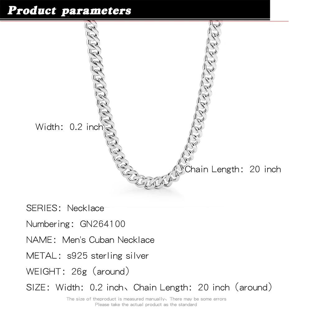 High Quality 5MM 925 Sterling Silver Men's Chain Necklace Hip-hop Heavy Curb Cuban Chain Male Jewelry Valentine day Gifts