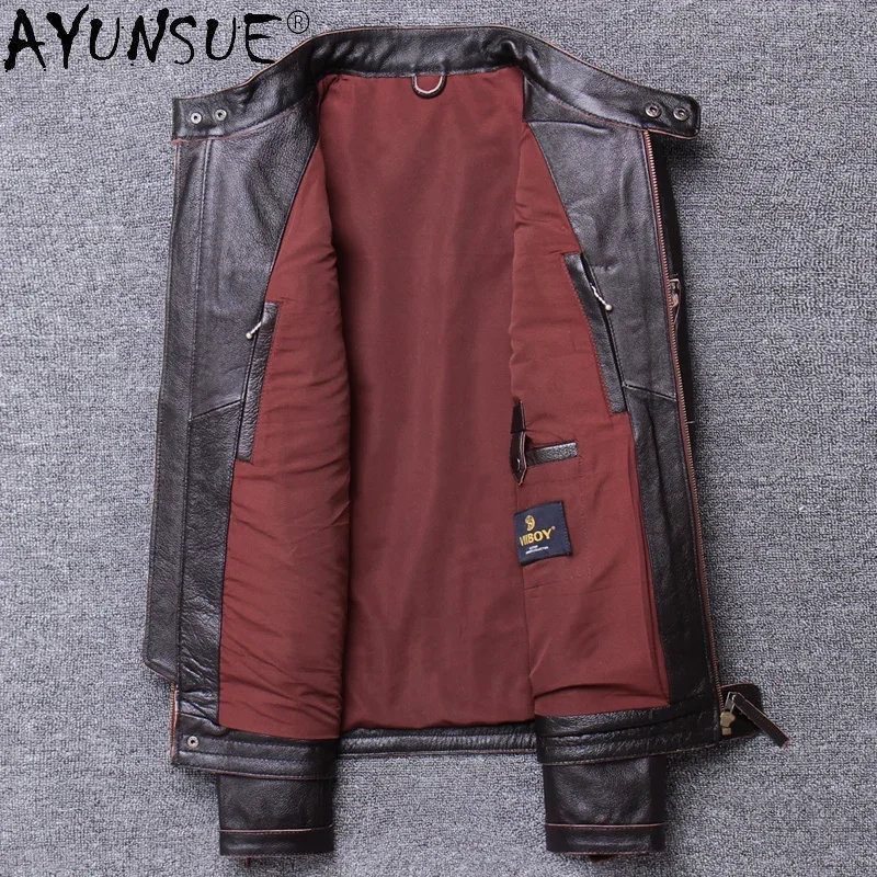 AYUNSUE Spring 100% Geunine Leather Jacket Men Autumn Motorcycle Coat Slim Cowhide Jackets Mens Clothes Chaquetas Hombre WPY4126