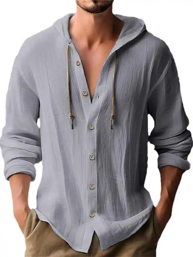 

Мужская повседневная футболка Long Sve irt из хлопка и льна с капюшоном, однотонная весенне-летняя одежда, удобная дышащая свободная посадка irt