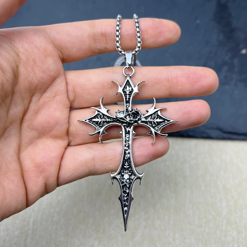 1 piece Gothic Double Sided Cross Pendant Necklace Niche Personality Design Hip Hop Retro Punk Accessories