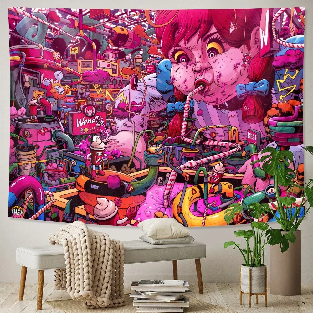 Extraterrestrial psychedelic scene home art decorative tapestry witchcraft tapestry Hippie Bohemian decorative Datura sheet