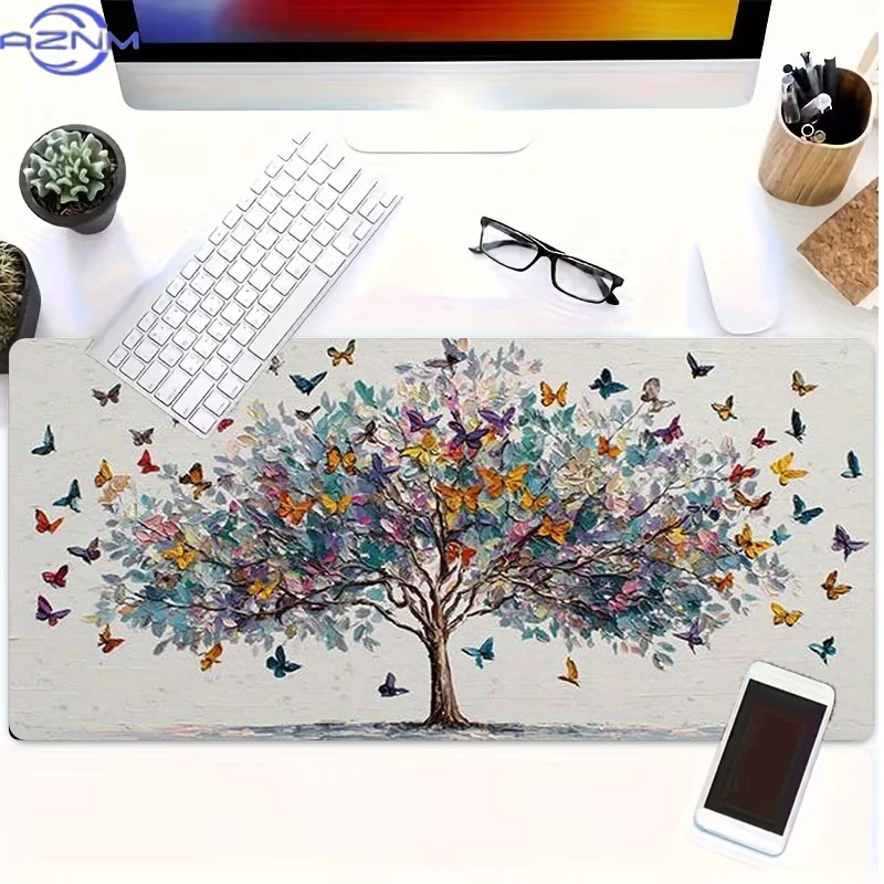 Butterfly Tree Rubber Mouse Pad, Multiple Specifications Available, Whimsical Colorful Design, Ideal for Programmers Gamers, Per