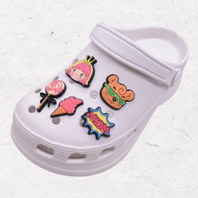 

13Pcs Pink PVC bulk ice cream carton lollipop shoe buckle ornament decorated clog sandals wrist strap accessories for kids gifts