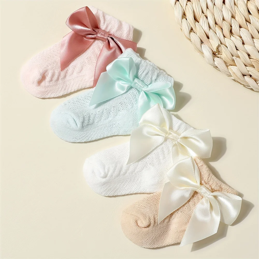 

4 Pairs 0-24Month Newborn Baby Socks For Girls Cotton Lace Infant Girls Sock Princess Bow Toddler Baby Girls Socks Spring 2025