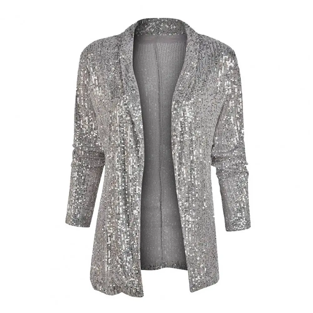 Women Sequin Long Sleeve Cardigan for Women Shiny Open Stitch Jacket for Club Stage Performance Ol Commute Spring Fall Women