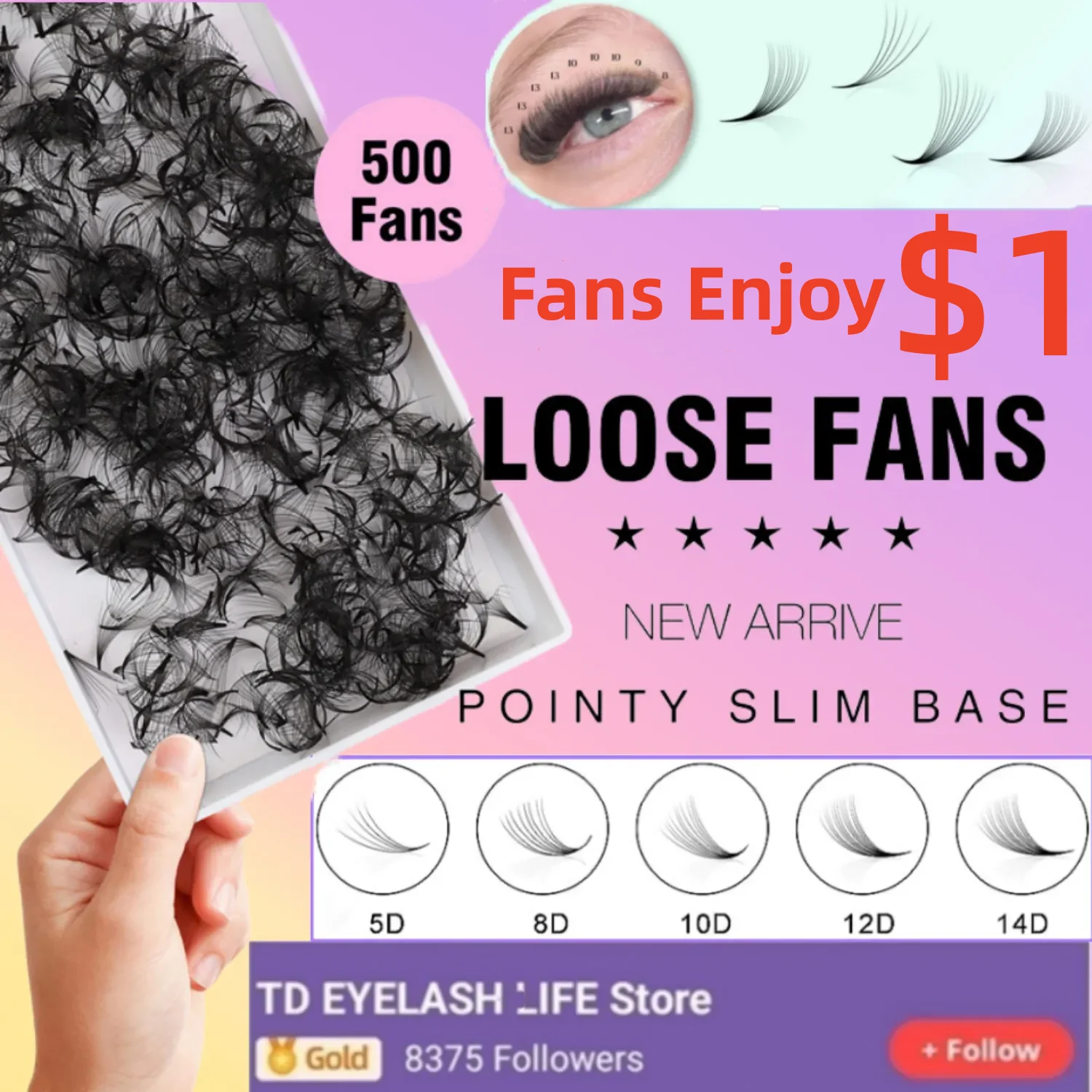 TDANCE 500 مراوح فضفاضة مروحة جلدة رمش ملحقات 5D 6D 8D 10D مدبب قاعدة مسبقة الصنع متوسطة الجذعية حادة رقيقة الروسية VolumeLash
