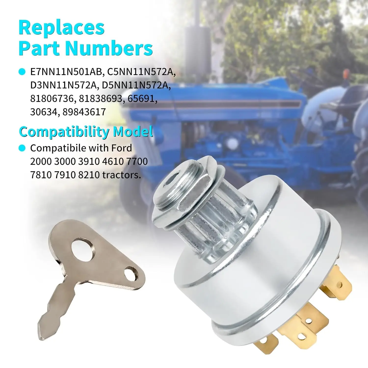 مفتاح إشعال التبديل E7NN11N501AB 65572 متوافق مع فورد 2000 3000 4000 5000 2600 3600 4600 6600 6700 7600 جرار