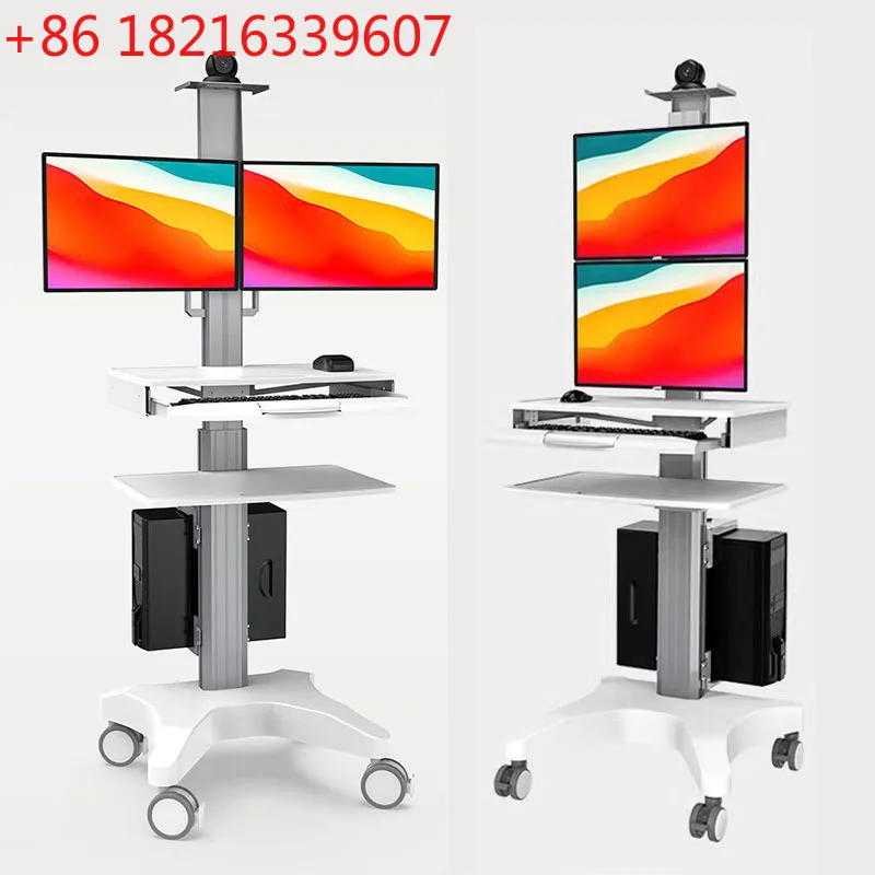 YAO Medical Trolley Medical Workstation With One / Double Monitor/Camera Mounts Mobile Hospital Cart for Clinic School Home Offi