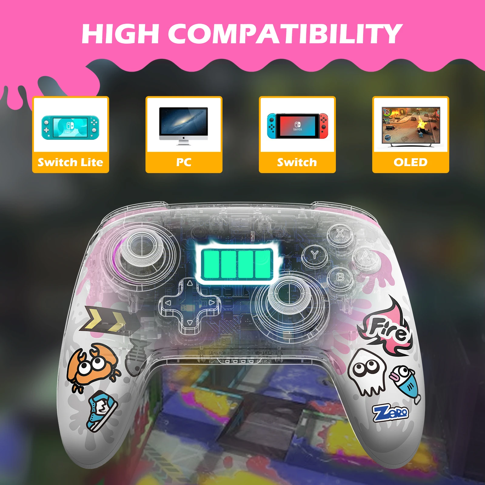 IINE Wireless Pink Controller for Switch/Switch Lite/Switch OLED with Wake Up Turbo Six-Axis Auto-Fire Support NFC Amiibo