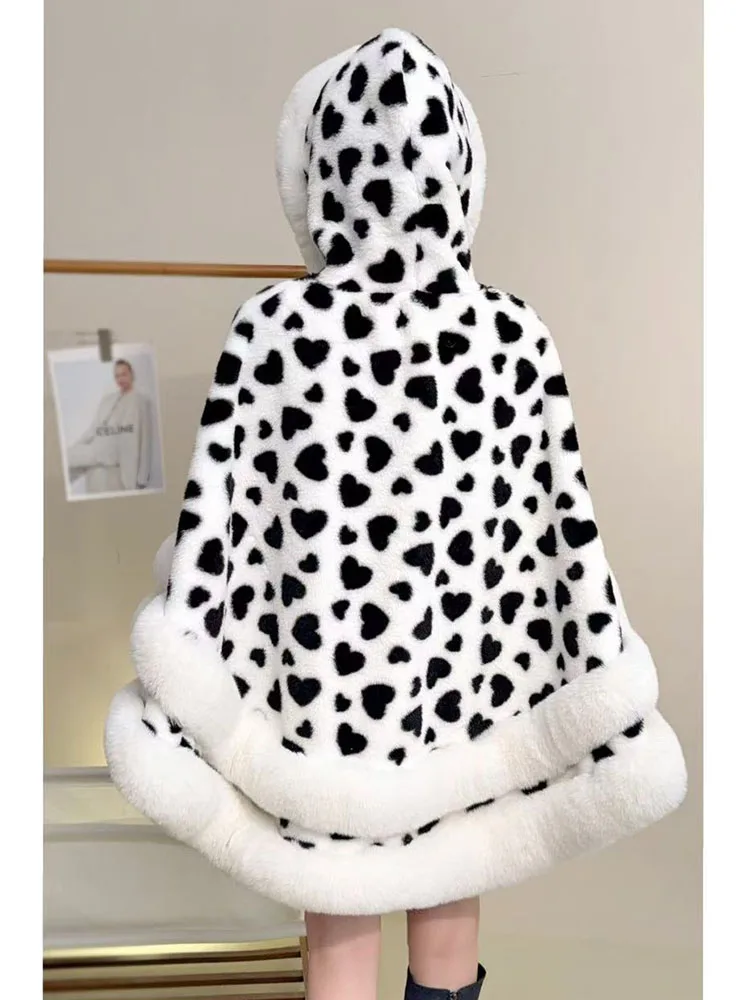 ZADORIN Luxury Thick Warm Hooded White Faux Fur Coat Woman Winter Clothes Fur Cape Mid Long Fur Shawl Cardigan Cloak Outerwears