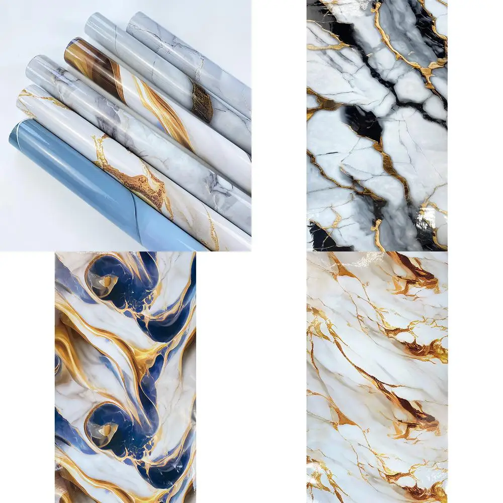 New Gold Plated Faux Marble Self Adhesive Wallpaper for Living Room Dining Room Kitchen Backsplash Table Top Waterproof Wall