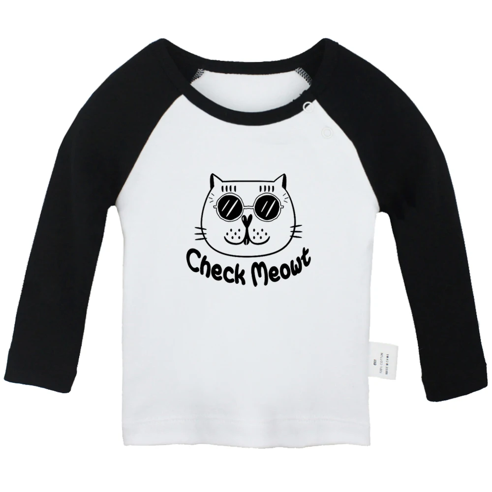 

New Check Meowt Funny Cat Cute Baby T-shirts Kids Long Sleeves Tees 0-24M Infant T shirt Boys Girls Tops Printed Clothes