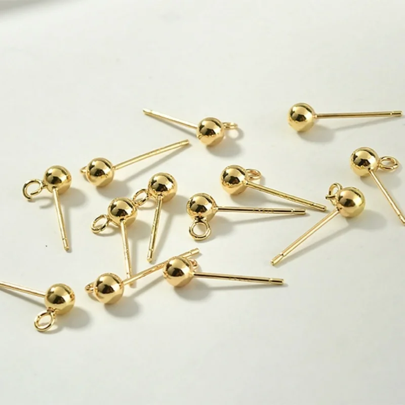 10PCS 14k Gold-plated Silver needle Ball Stud Earring Basic Pins Stoppers Connector Open Hoop Dia DIY Jewelry Findings