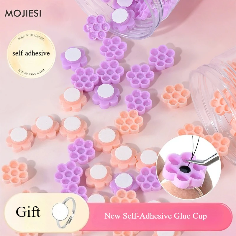 120pcs Eyelash Extension Glue Holder Honeycomb Shaped Eyelash Glue Cups With Ring for Women Girls Eyelash Extension Supplies - view 2