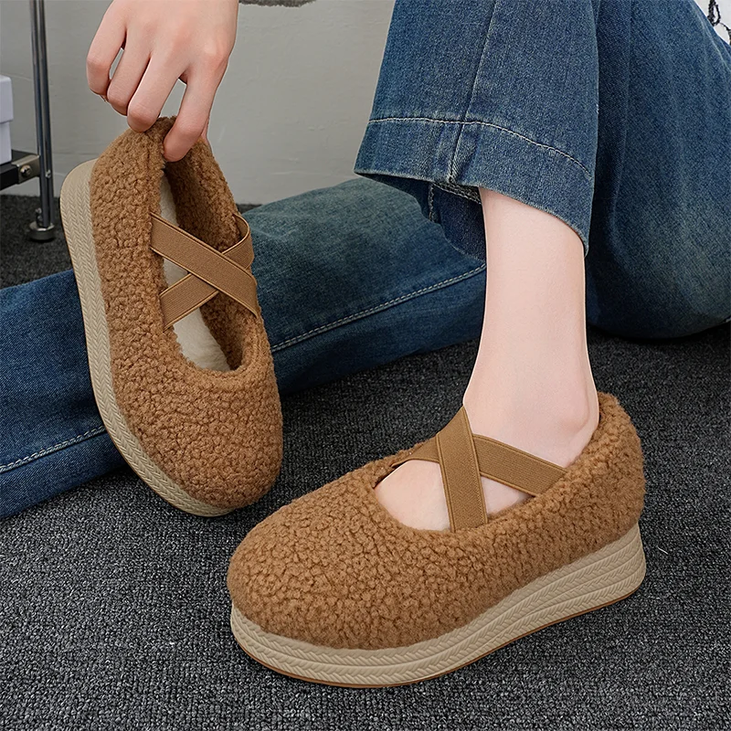 

Fur Women Loafers Shoes Designer Heeled Warm Snow Boots Winter Fashion Cotton Shoes 2025 New Dress Cozy Shallow Mujer Zapatos