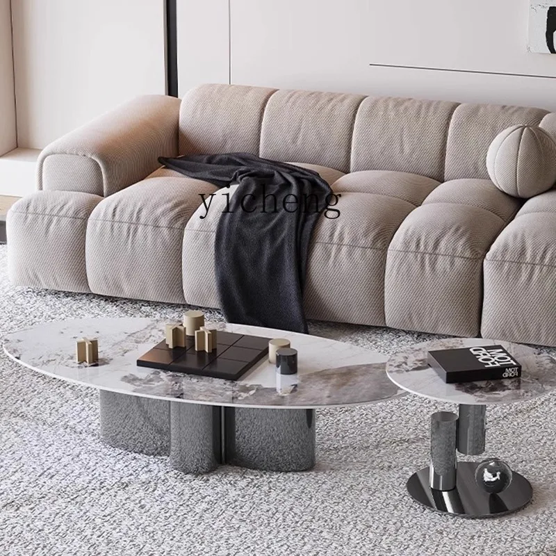 v5 Italian Minimalist Rock Plate Coffee Table Combination Modern Minimalist Small Apartment Round Coffee Table