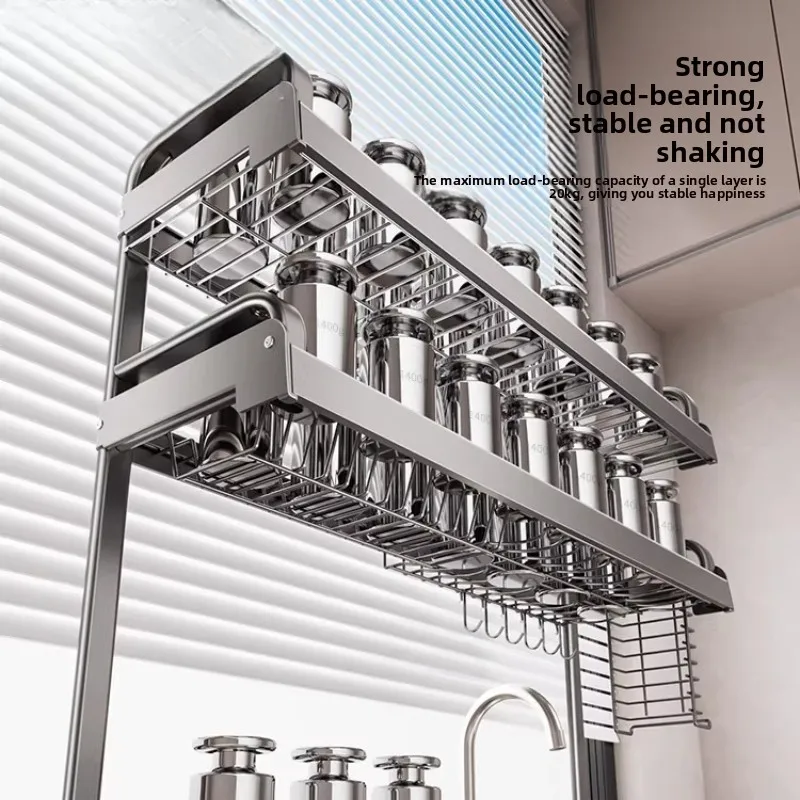 Stainless Steel Kitchen Sink Multi-layer Bowl Rack for Placing Dishes and Drain Rack Multi-functional Dish Storage Rack