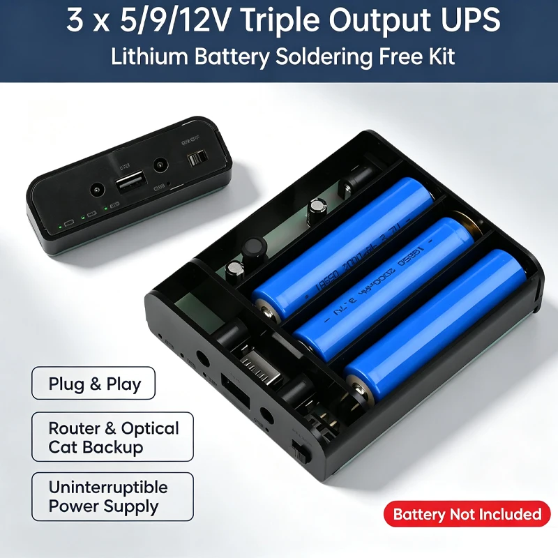 5V 9V 12V UPS Lithium Battery Soldering Free Kit 3pcs 18650 Ready to use Router Optical Cat Uninterruptible Power Supply Box
