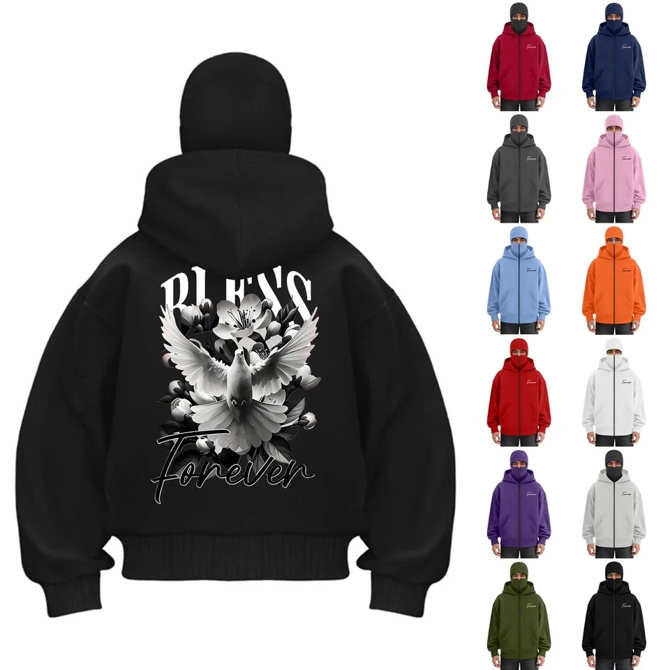 New Double Hooded Sweatshirt Unisex Fleece Balaclava Hoodie Men's Women's Streetwear Harajuku Y2K Hooded Zipper Sportswear