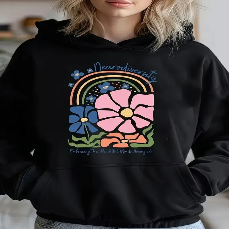 Fall Winter Sweatshirt Women Plus Size Colorful Floral Art Print Long Sleeved Street Style Trendly Y2k Clothes Fashionable