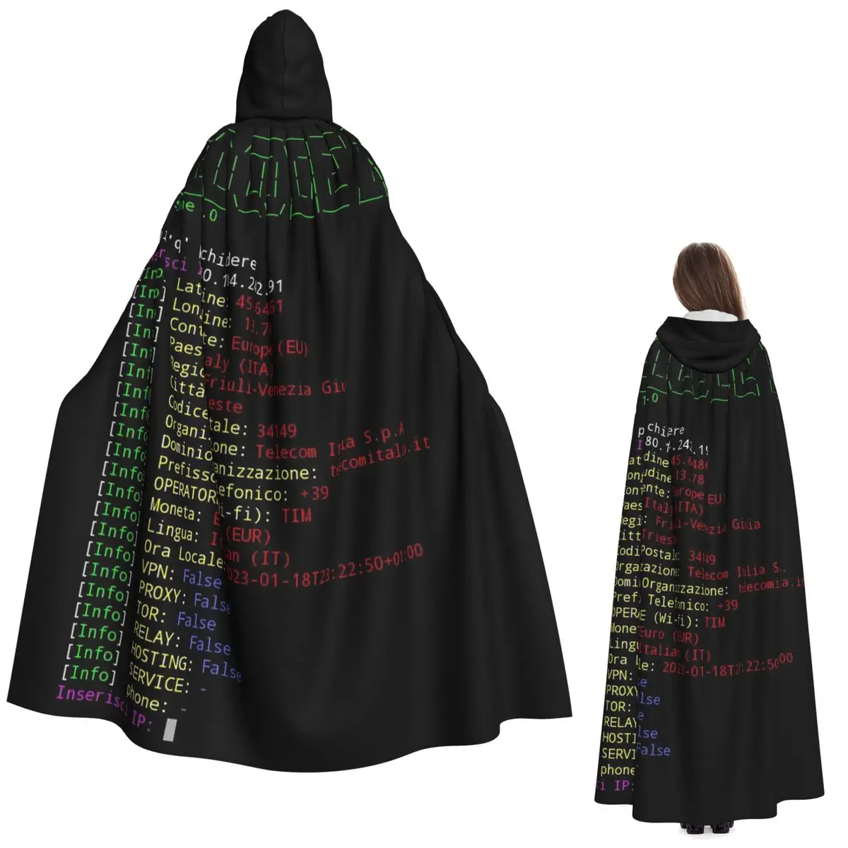 Código hacker código binário geek ciência computador longo com capuz capa bruxa traje medieval cosplay capa halloweenparty adulto unisex