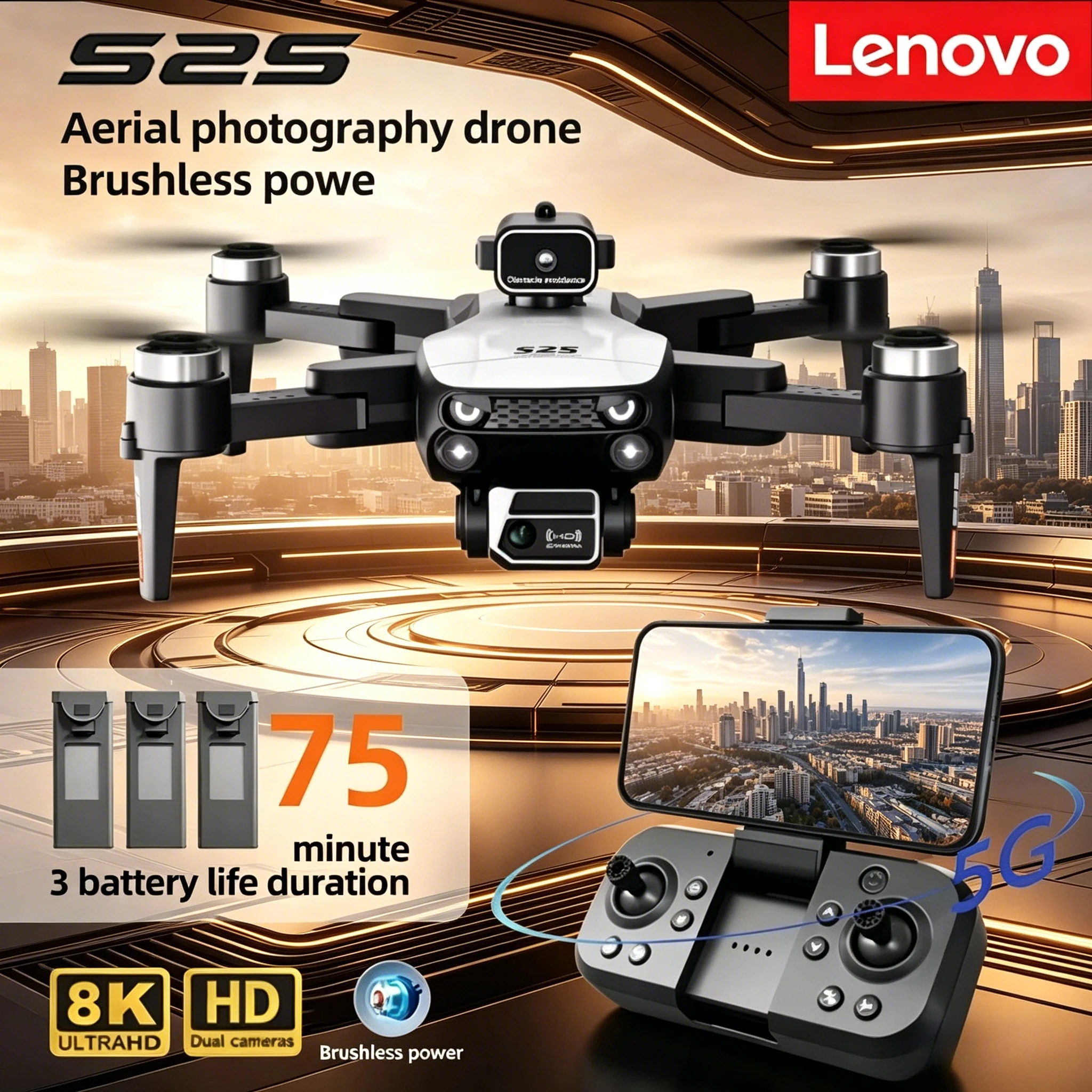 

Дрон Lenovo 8K S2S с GPS, для аэрофотосъемки, с двойной камерой, всенаправленным обходом препятствий, бесщеточный квадрокоптер