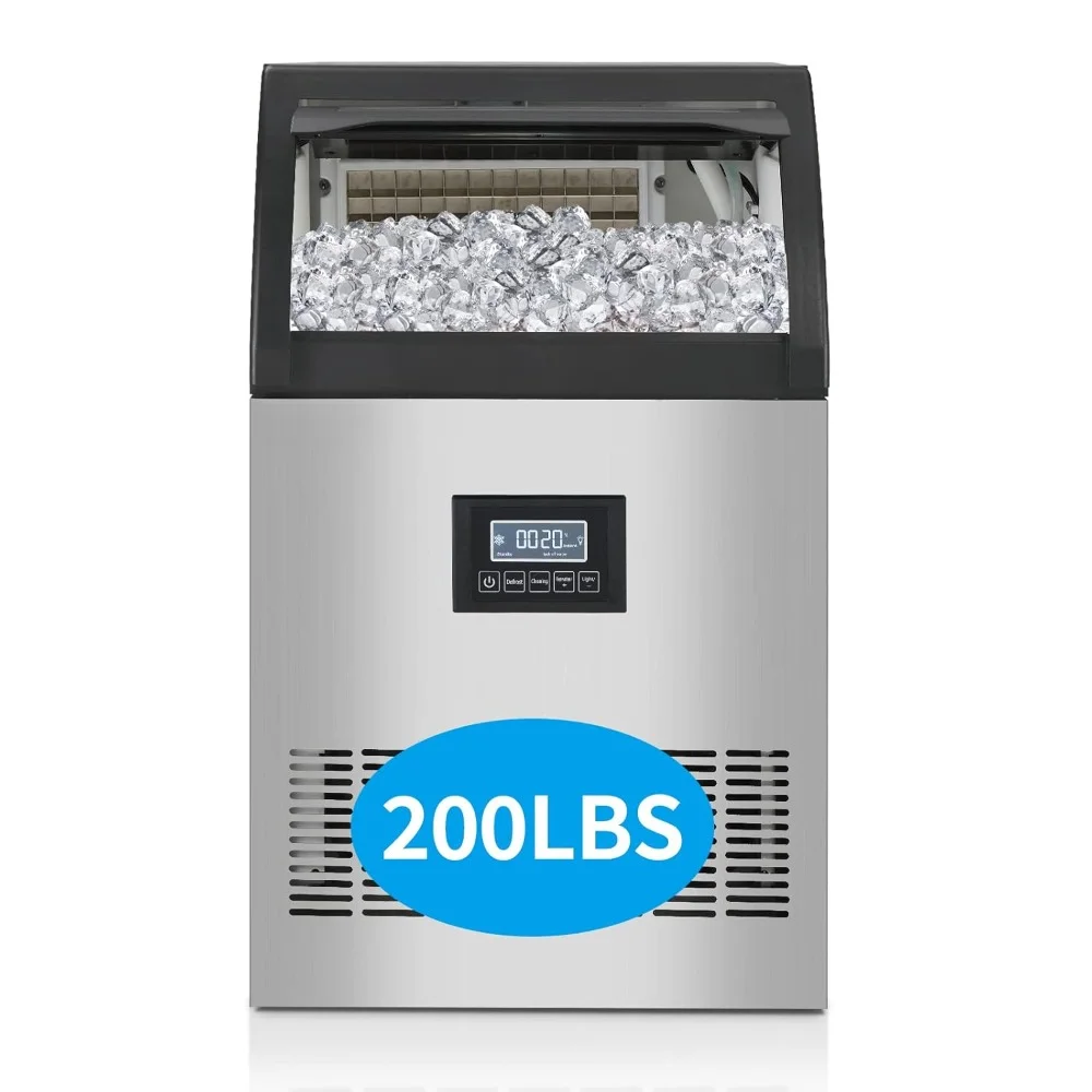 HAOYUNMA 200lbs/24h Commercial Ice Maker, Freestanding Ice Machine with LED Control Panel & 29lbs Storage Bin