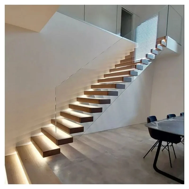 custom.Prima Modern Design Style High Quality Wooden Tread Stairs Indoor Floating Staircase Houses