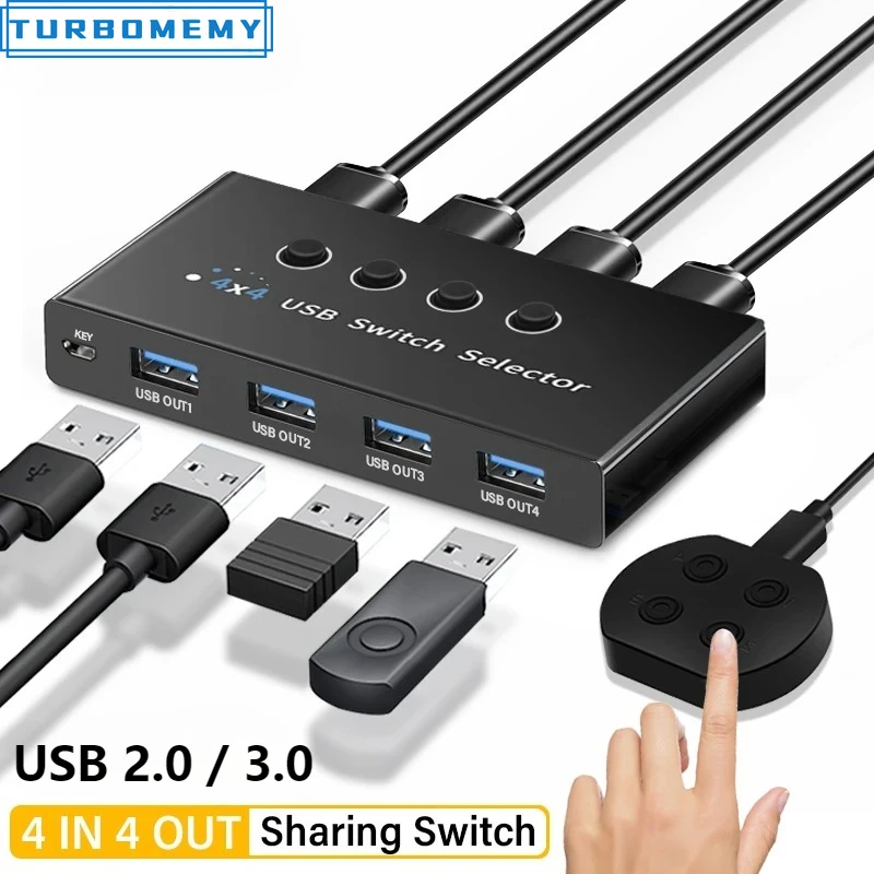 KVM Switch USB 2.0 3.0 Switch Shared Controller Hub Adapter 4 Inputs 4 Outputs USB Switcher for PC Laptop Printer Keyboard Mouse