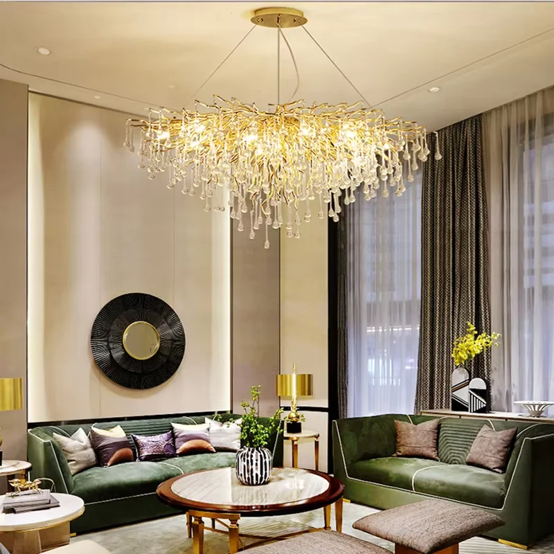 

Senior Creative Branch Glossy Crystal LED Chandelier Modern Dining Room Gold Aluminum Chandelier Interior Lighting Fixture