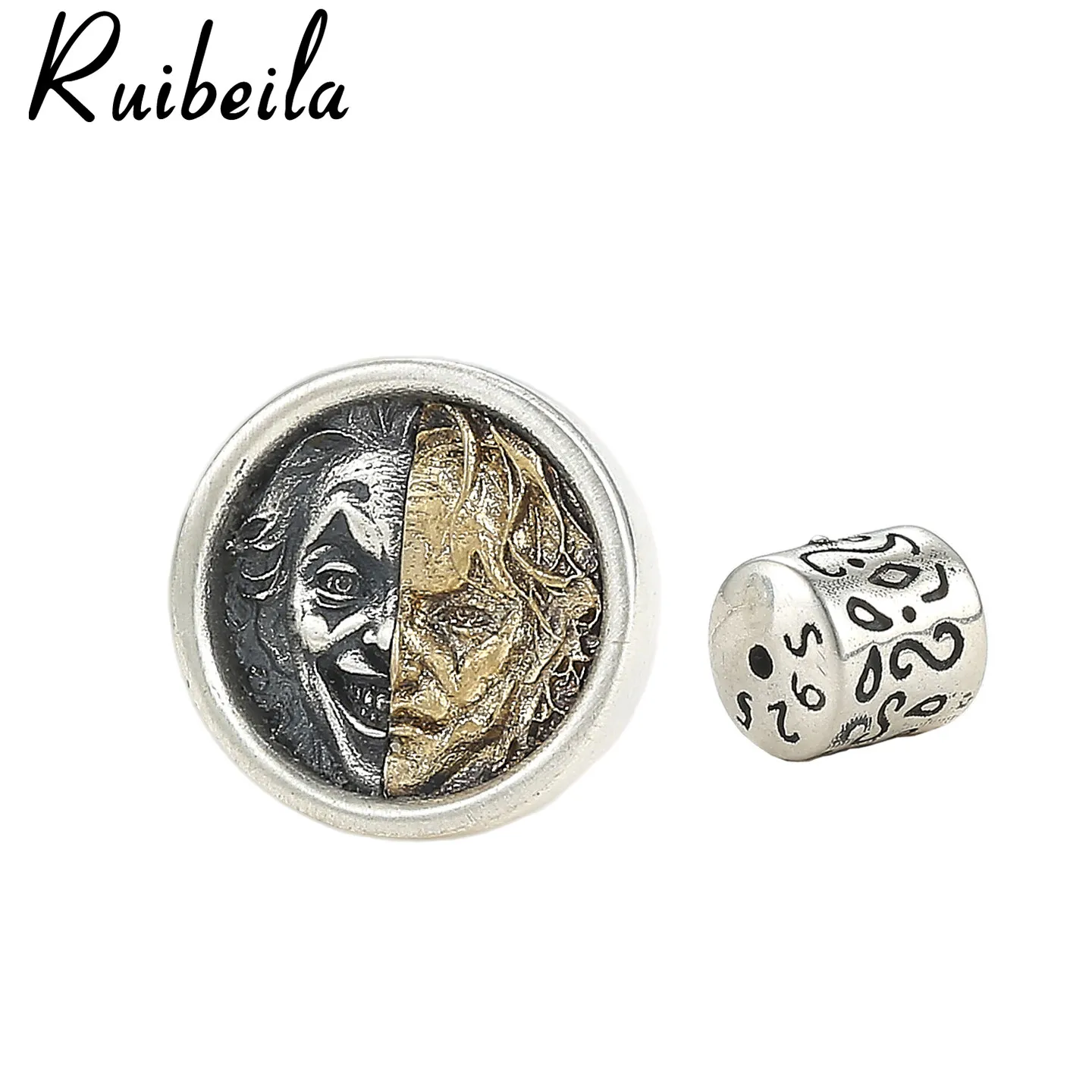 

Ruibeila 925 silver clown earrings peeling color smiley smiley niche Design personality man tide single ear