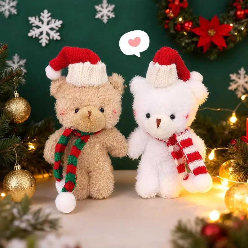عيد الميلاد موضوع الدب مع قبعة ووشاح أفخم دمية المفاتيح Kawaii لينة الدببة الضخمة دمية قلادة الاطفال هدية الكريسماس #2