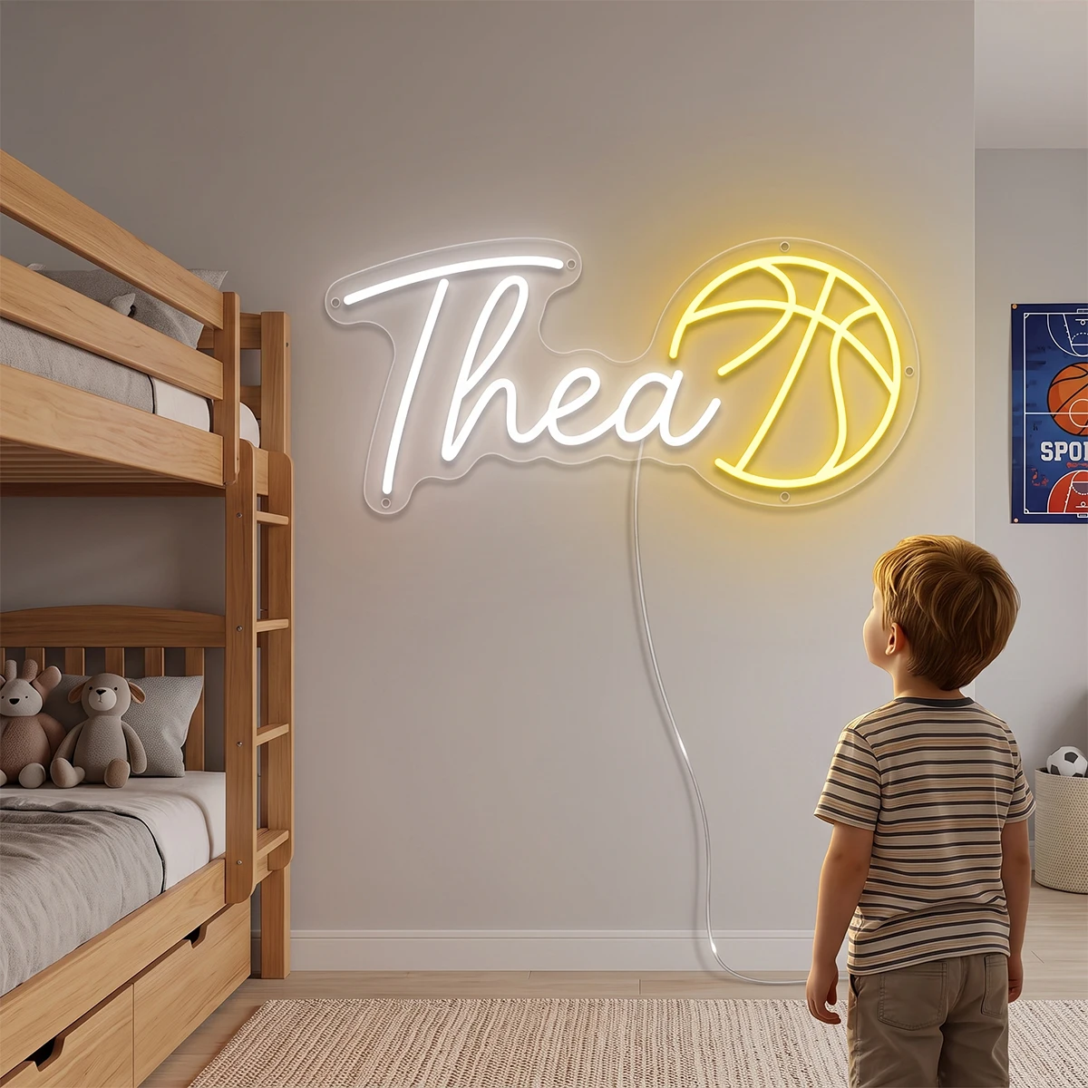 Customizable neon basketball with personalized names, perfect for birthday party gifts, children’s rooms, and home décor.