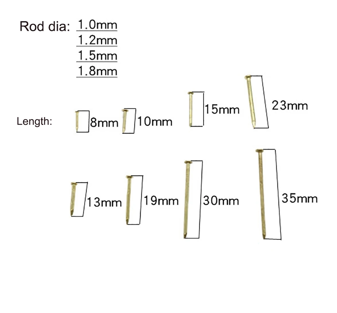 Copper Plated Iron Nail Rod Dia 1/1.2/1.5/1.8mm Round Head Screw Small Tiny Nails Model Making Hardware Connection Fastener